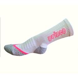 Medias Prince Premier Dama(16cm) Blanco/Gris logo Fucsia